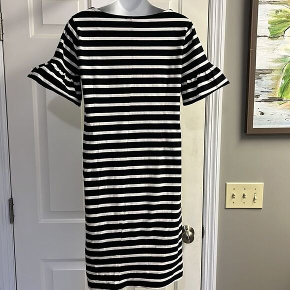 J. Crew Black & White Striped T- Shirt Dress w/ Ruffled Puff Sleeves- Small - Picture 5 of 9
